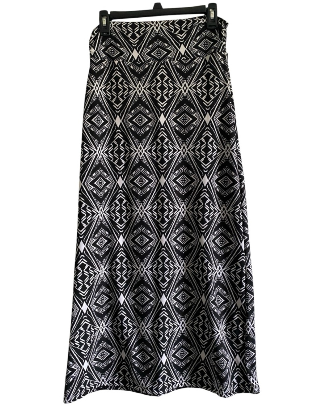 Black White Geometric Maxi Skirt Ruched Stretch Boho Aztec M